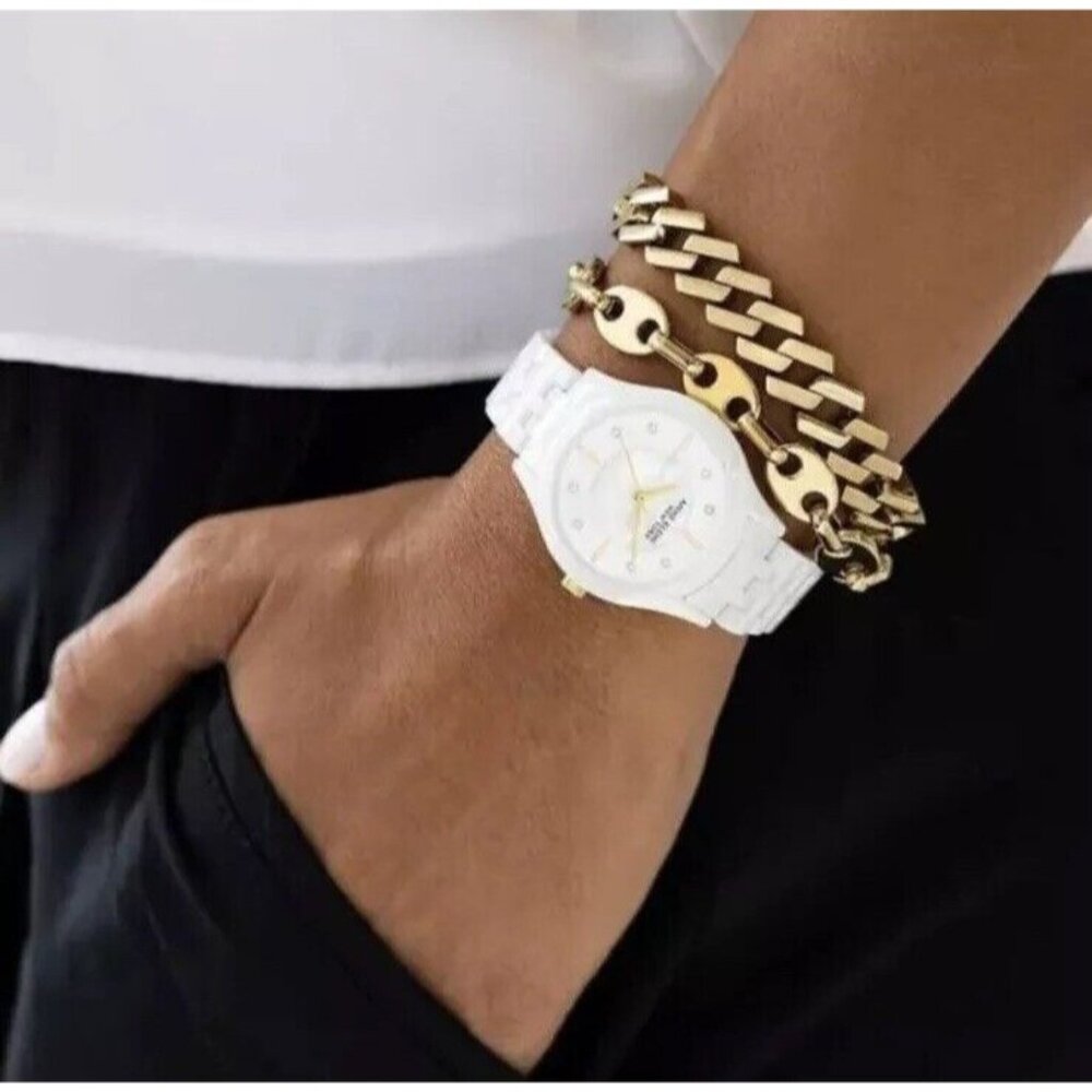 Anne Klein Ladies 12/7740WTST White Ceramic Watch w/ 2- Gold Tone SS Bracelets - Picture 3 of 11